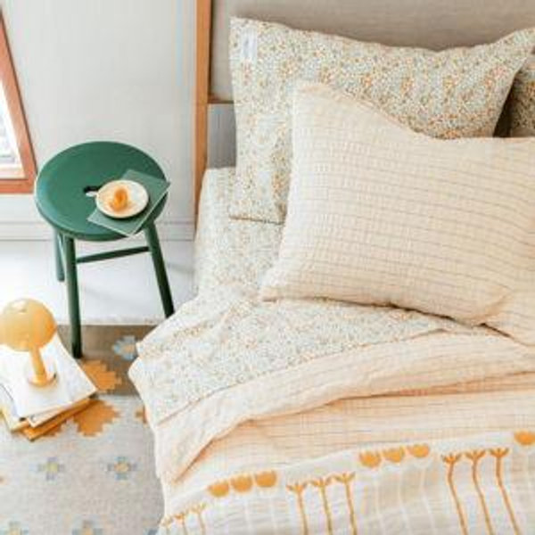 Queen Wallowa Floral Percale Sheet Set (Chamomile Color)