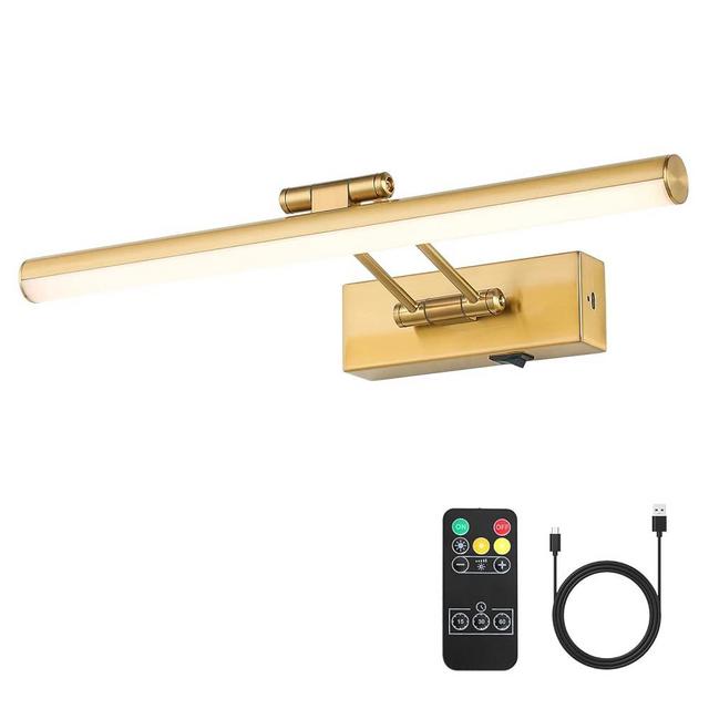 JOOSENLUX Battery Operated Picture Lights Wireless Art Display Lights for Paintings Dual-Rods Swing Arm LED Gallery Light with Remote 15.35" Dimmable and Timed Off Wall Light