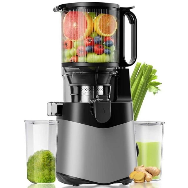 Cold Press Juicer,5.8" Wide Feed Chute Juice Extractor Machine with 400W, High Juice Yield, Slow Masticating Juicer for Whole Vegetables & Fruits，Dark Grey