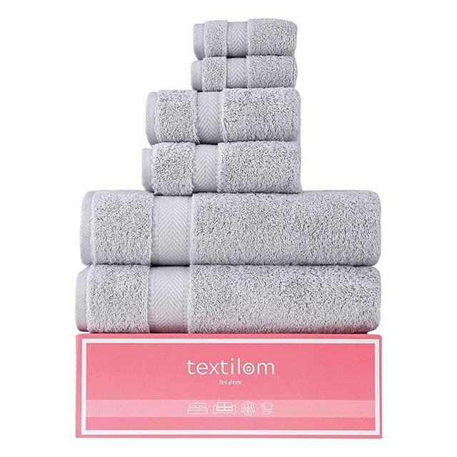 Textilom 100% Turkish Genuine Cotton 6 Piece Towel Set, Super Soft & Highly Absorbent & Quick Dry ( 2 Bath Towels, 2 Hand Towels, 2 Washcloths )- Light Grey
