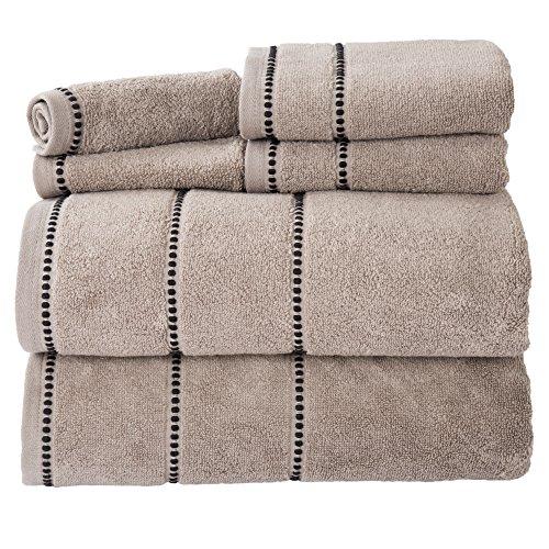 Luxury Cotton Towel Set- Quick Dry, Zero Twist and Soft 6 Piece Set With 2 Bath Towels, 2 Hand Towels and 2 Washcloths By Lavish Home (Taupe / Black)