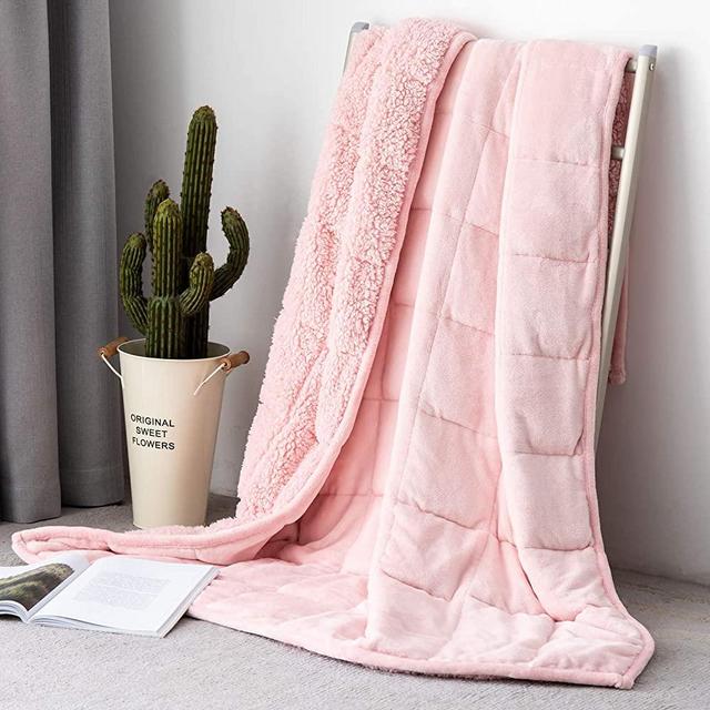 Topblan Sherpa Fleece Weighted Blanket 20lbs, Uniformed Color with Fuzzy Fleece and Shaggy Sherpa to Help with Better Sleep, 60x80 inches, Pink