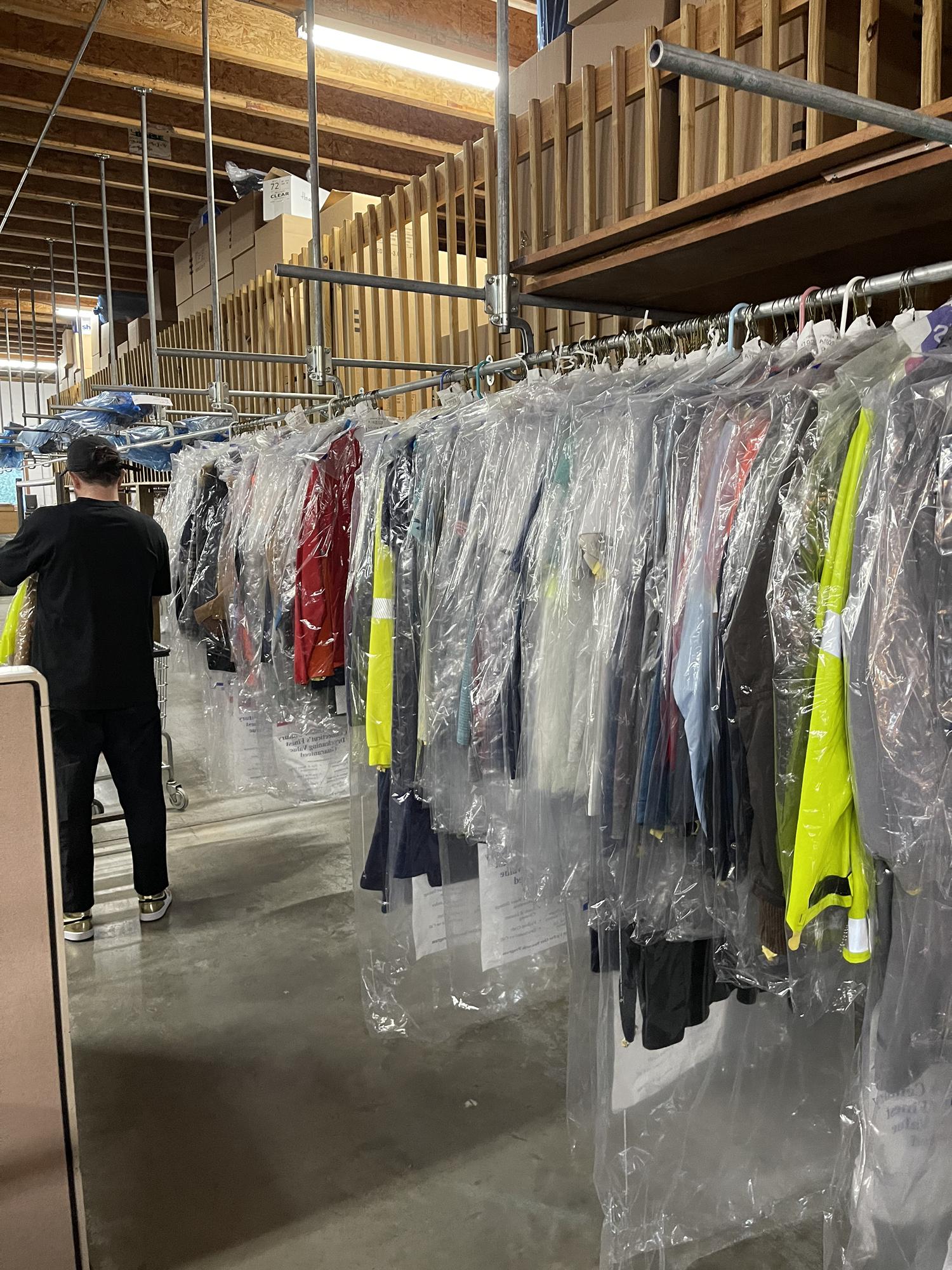 “Shopping” through our stored laundry. We highly recommend Battiston’s for disaster laundry services.