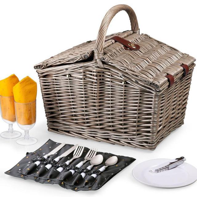 York Picnic Basket, Set for 2 - Grey