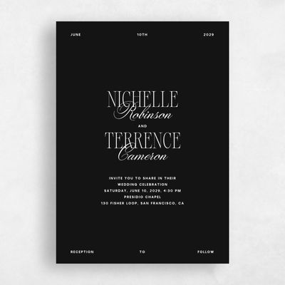 Black Wedding Invitation - Solange Portrait
