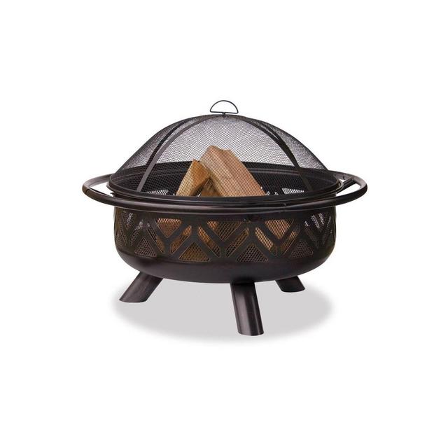 Oil Rubbed Bronze Outdoor Wood Burning Firebowl with Geometric Design - Endless Summer