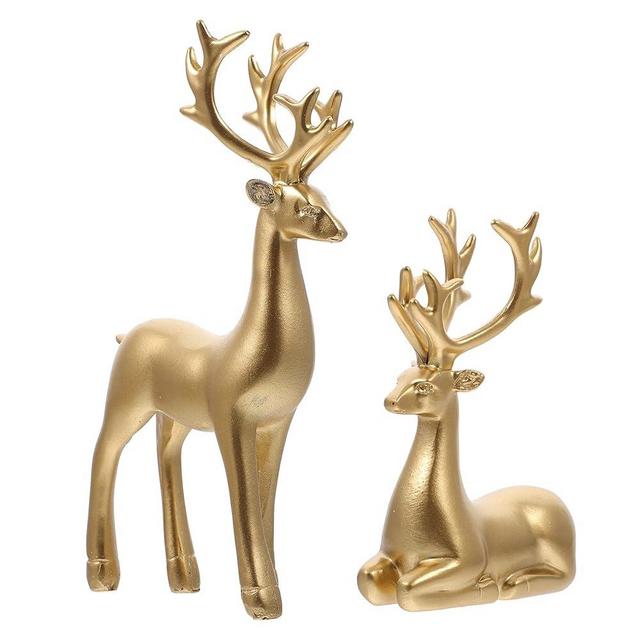 Tofficu 2pcs Golden Elk Ornament Table Home Accessories Living Room Decor Nativity Crafts Christmas Piano Ornaments Home Decorations for Living Room Elk Miniature Props Office Resin Deer