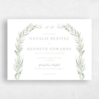 Pale Jade, White Wedding Invitation - Arden Landscape