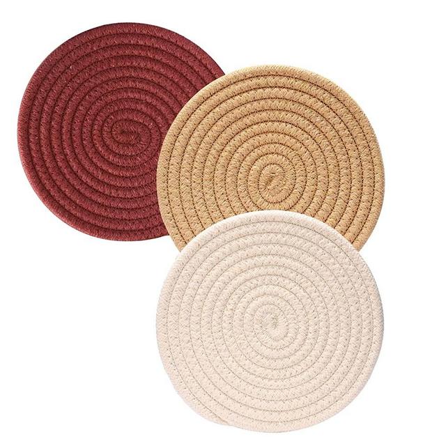 Trivets for Hot Dishes 7", Hot Pads Kitchen, Contton Pot Holders, Trivets for Hot Pots & Pans, Woven Cloth Hot Mats for Kitchen Countertop, Heat Resistant Trivets Mat for Table, Boho Kitchen Decor