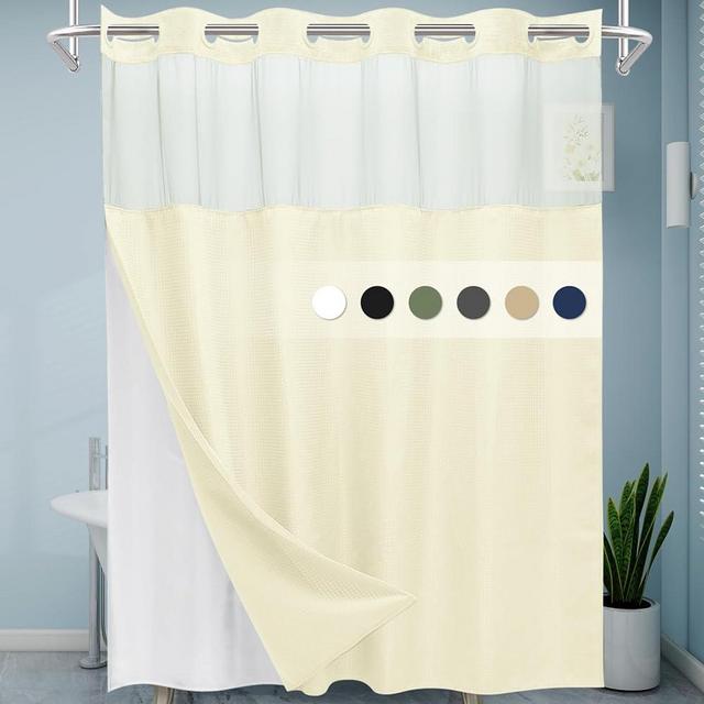EUTXL Ivory Hotel Shower Curtain with Detachable Liner - 230GSM Waffle Textured,Hotel Grade,Spa Like Bath Curtain,71W x 74H