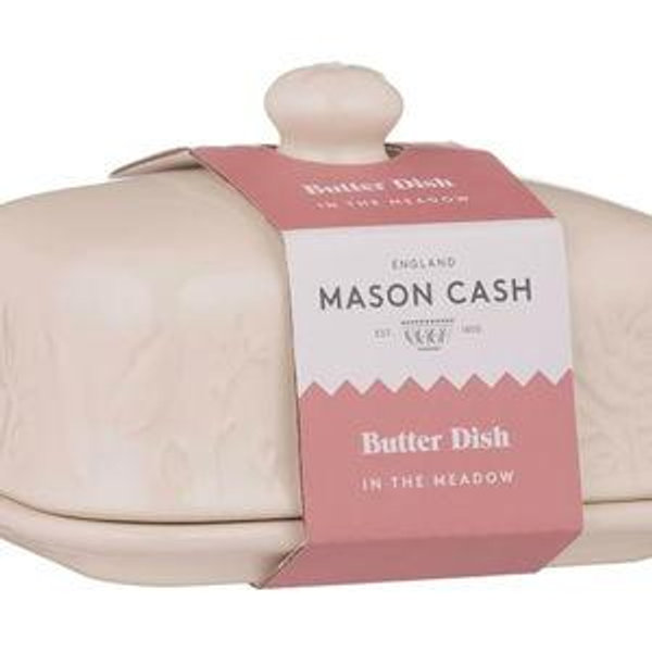 Mason Cash In the Meadow Butter Dish Embossed Floral Design, Durable Stoneware, Airtight Lid – Holds Up to 500g of Butter – Classic Kitchen & Tabletop Storage (9cm H x 15.6cm L x 10.6cm W)