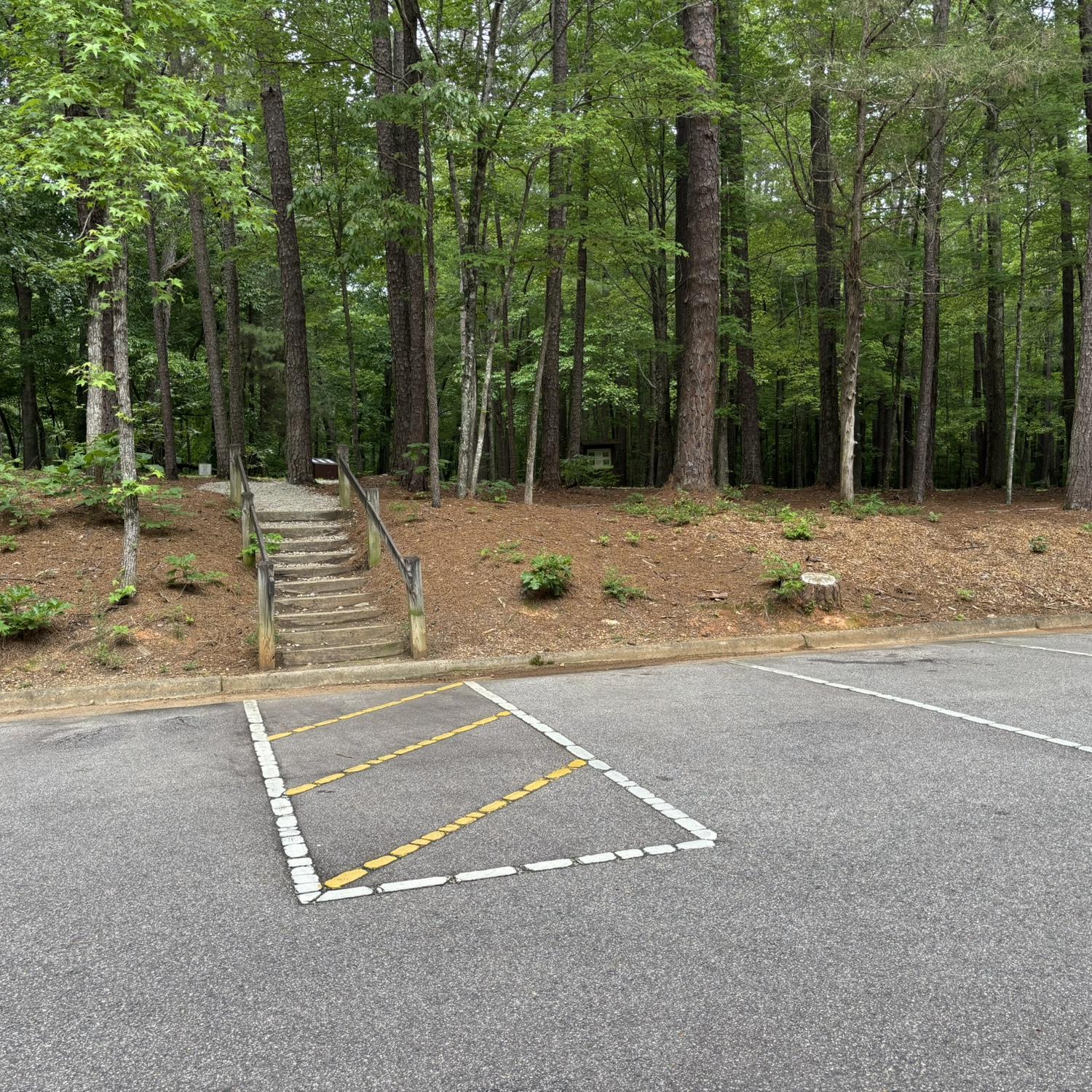 Stairs from the lot to the trail. There is also a paved path without stairs.