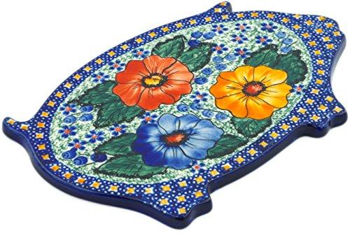 Polish Pottery 10½-inch Cutting Board (Bold Pansy Theme) Signature UNIKAT + Certificate of Authenticity