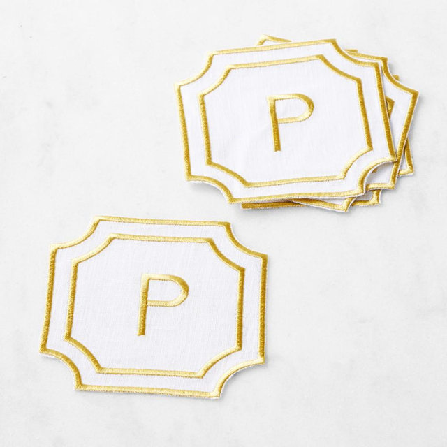 Cartouche Monogram Coasters, Set of 4, P