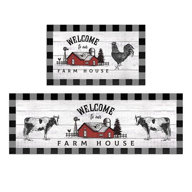 Farmhouse Kitchen Mat Set of 2 Non Slip Thick Kitchen Rugs and Mats for Floor Comfort Standing Mats for Kitchen, Sink, Office, Laundry, 17"x47"+17"x28"