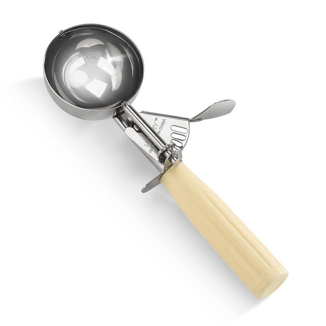 New Star Foodservice 34783 Commercial-Grade Thumb Press Food Disher/Ice Cream Scoop, 18/8 Stainless Steel, 3.75 oz, Size 10, Ivory
