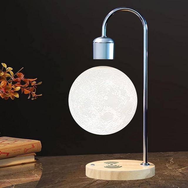 Levitating Moon Lamp Floating LED Night Lights Magnetic Levitation Anti-Gravity 3D Cool Lamps for Bedrooms Decor Unique Desk Toys Office Gifts Home Decorations with Wireless Charger (Apple/Android)
