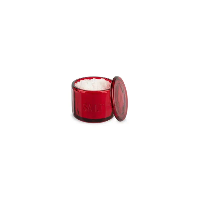 Kook Glass Salt Cellar, with Airtight Lid, 10 Oz, Ruby