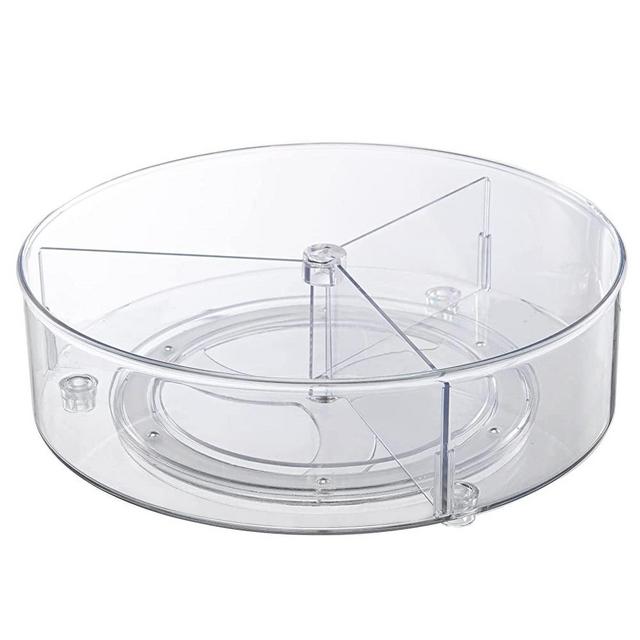 Empaxum Clear Lazy Susan Organizer with 3 Dividers 10.7" Plastic Divided Lazy Susan Turntable for Cabinet Medicine Cabinet Organizer Divided Spinning Storage for Kitchen, Pantry, Countertop, Bathroom