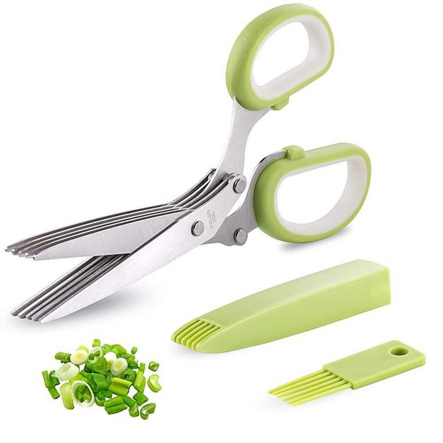 Herb Scissors, McoMce Herb Scissors with 5 Blades and Cover, Multipurpose Cutting Herb Stripper, Kitchen Shears Dishwasher Safe, Kitchen Scissors for Cutting Salad, Vegetables, Basil, Parsley, Green