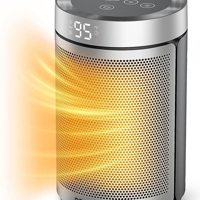 Dreo Space Heaters for Indoor Use, Portable Heater with Thermostat, 1-12H Timer, Eco Mode and Fan Mode, 1500W PTC Ceramic Fast Safety Heat for Office Bedroom Home, Silver