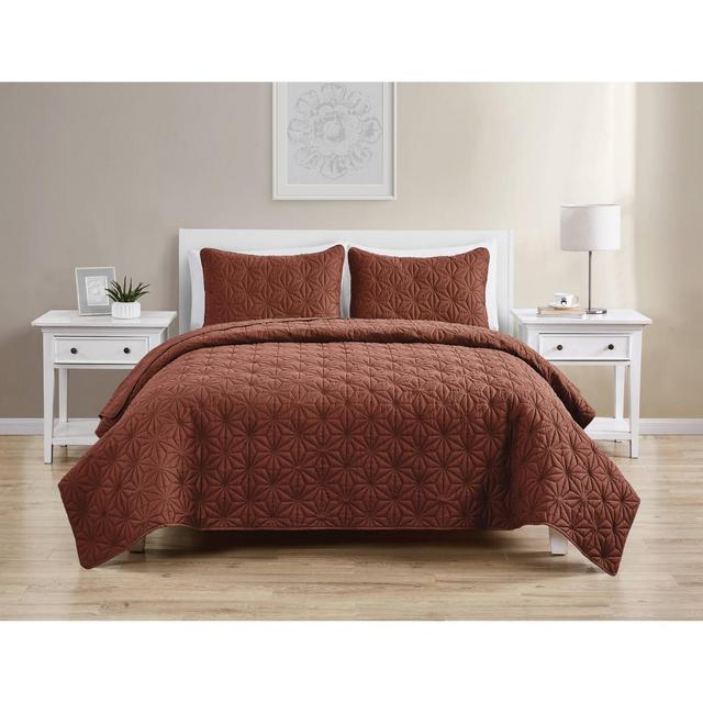 King Kaleidoscope Embossed Geometric Quilt Set Orange - VCNY