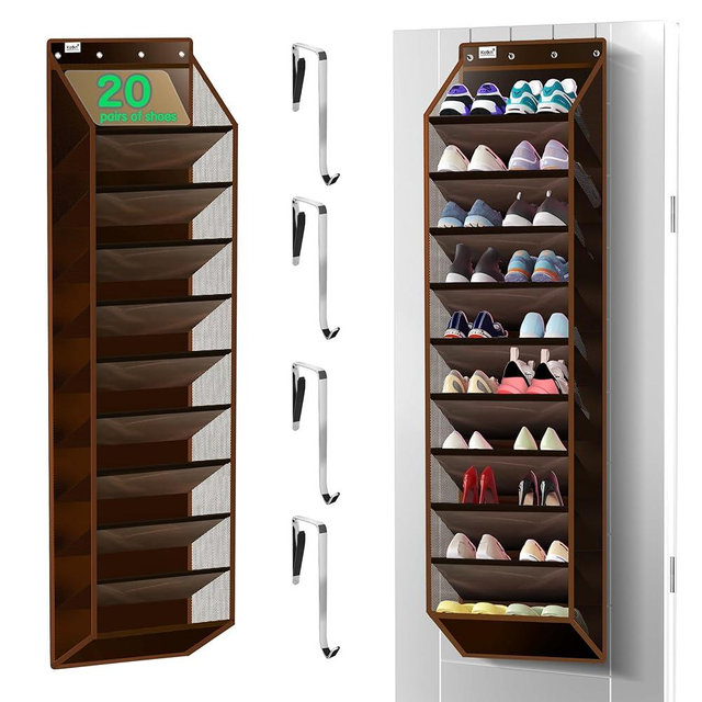 Kotkn 10 Tier Over The Door Organizer - Heavy Duty Hanging Storage Rack with Sturdy Oxford Fabric, Holds 20+ Pairs of Footwear, Boots & Sneakers, Saves 50% Closet Space (Dark Curry)