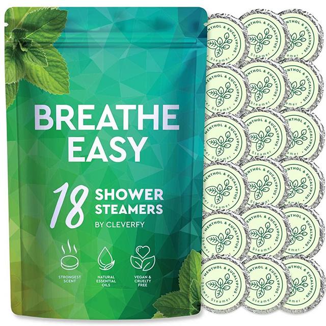 Cleverfy Shower Steamers Aromatherapy - Pack of 18 Menthol & Eucalyptus Shower Bombs with Essential Oils for Relaxation and Nasal Congestion. Mothers Day Gifts for Mom.
