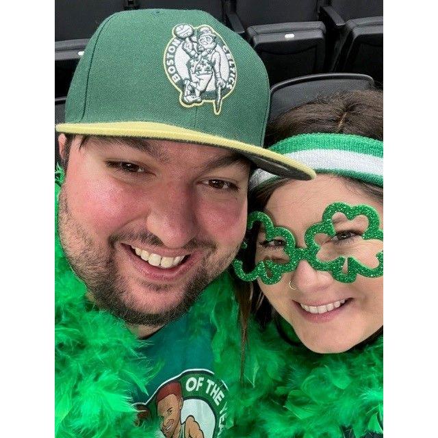 Sitting courtside at the Celtics!