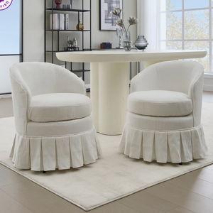 Linen Upholstered Barrel Chair Modern Dining Chair (Set of 2) - White