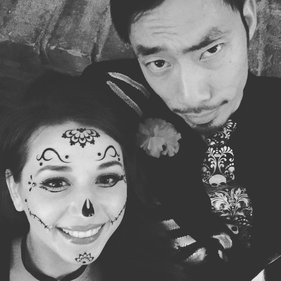 Celebrating halloween together (Day of the Dead theme!) a few months after we began dating.