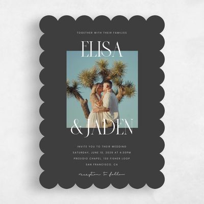 Grey Scalloped Wedding Invitation - Garrett Photo
