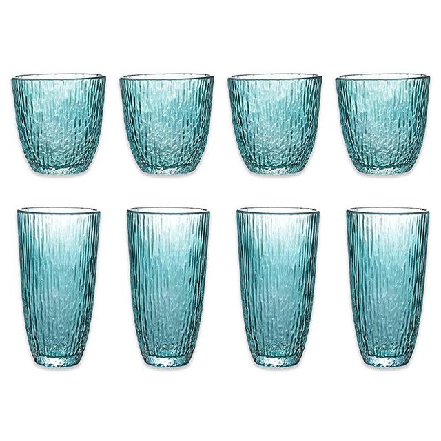 Amzcku Drinking Glasses Set of 8 | 4 Highball (12 oz.) And 4 Rocks Glass(10 oz.) | Glassware Kitchen family Lensed for Water, Beer，Wine，Milk，Juice and Cocktails.