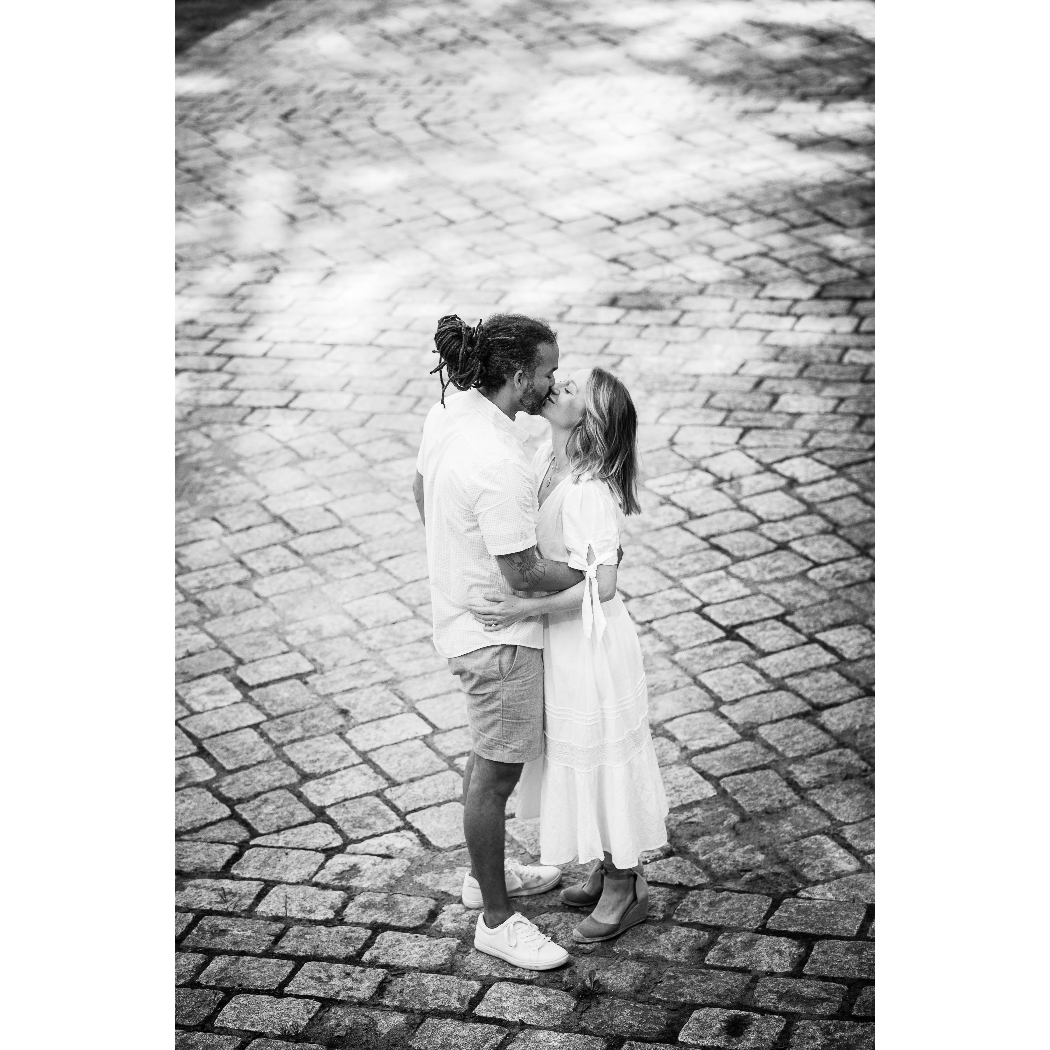 Outside of our wedding venue at The Springer-Miller Estate.  
August 2021