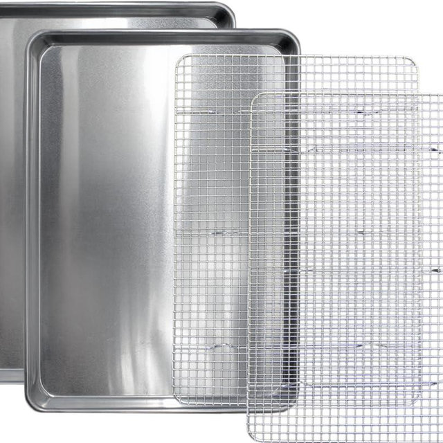 Commercial Quality 2 Pack Cookie Sheet and 2 Pack Rack - Aluminum Half Sheet Baking Pan and Stainless Steel Cooling Rack Set 13x18 Rust & Warp Resistant, Heavy Duty