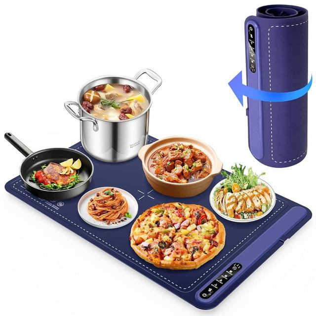 Food Warming Mat - Fast Heating Silicone Electric Warming Tray with 4 Level Temperature, Raised Feet Protects Table, Roll Up Buffet Hot Plates Heat Pad, Portable Food Warmer for Parties Home Travel