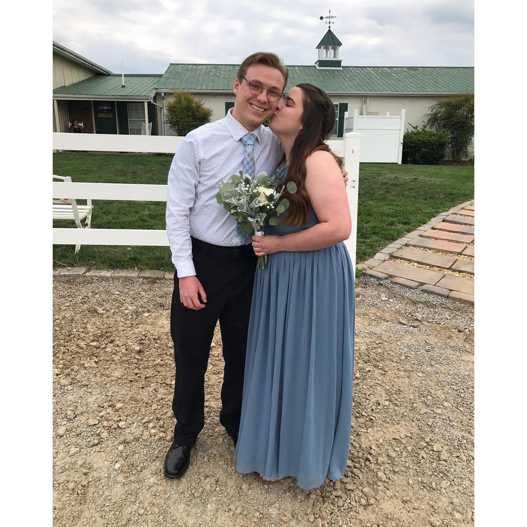At a friend's wedding, our first formal event as a couple.