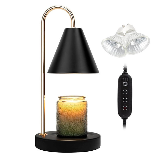Candle Warmer Lamp with Timer,Electric Candle Warmer with Dimmable Light,Scented Wax Melter,No Smoke,Compatible with Various Jar,with 2 Light Bulbs,Home Decor Gifts-Black