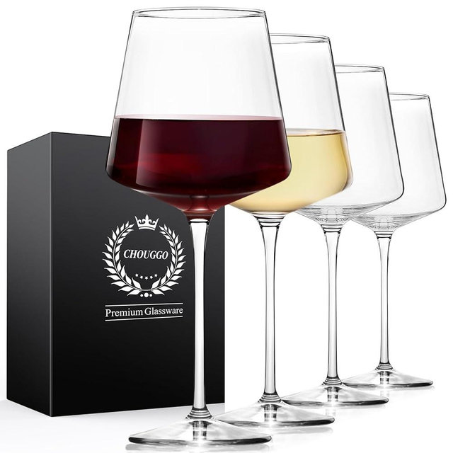 Chouggo 21Oz Wine Glasses Set of 4, Hand Blown Crystal White Wine or Red Wine Glasses, Tall Long Stem Large Glass, Perfect for Wedding Anniversary or Birthday Gift