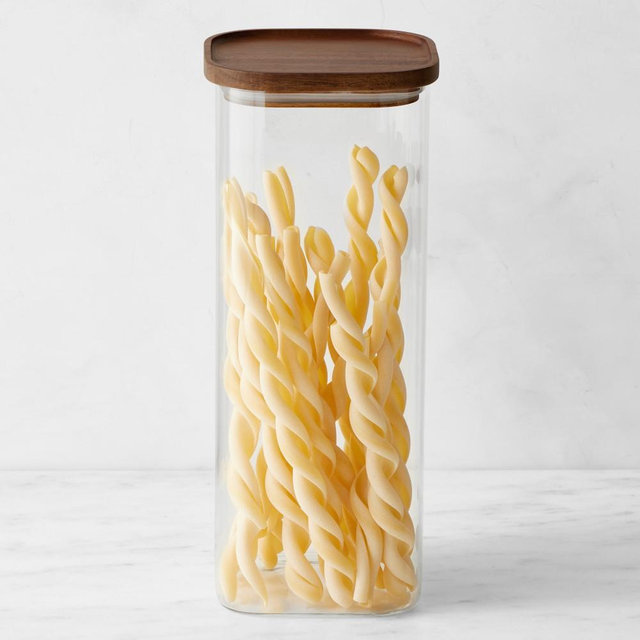 Hold Everything Square Stacking Glass Canister, Dark Wood, Large