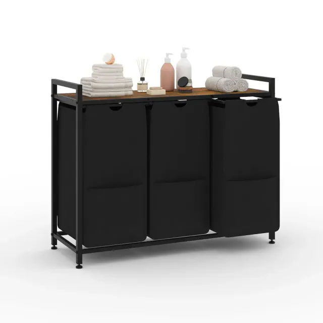 3 Section Laundry Sorter with Shelf, Triple Pull-Out Laundry Hamper with Removable Bags, Freestanding Organizer