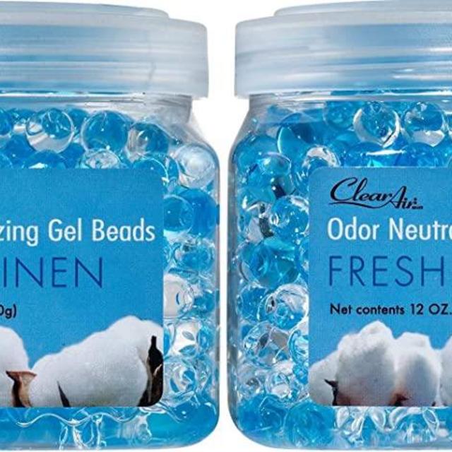 Clear Air Odor Eliminator Gel Beads - Air Freshener - Eliminates Odors in Bathrooms, Cars, Boats, RVs & Pet Areas - Made with Essential Oils - Fresh Linen Scent - 2 Pack
