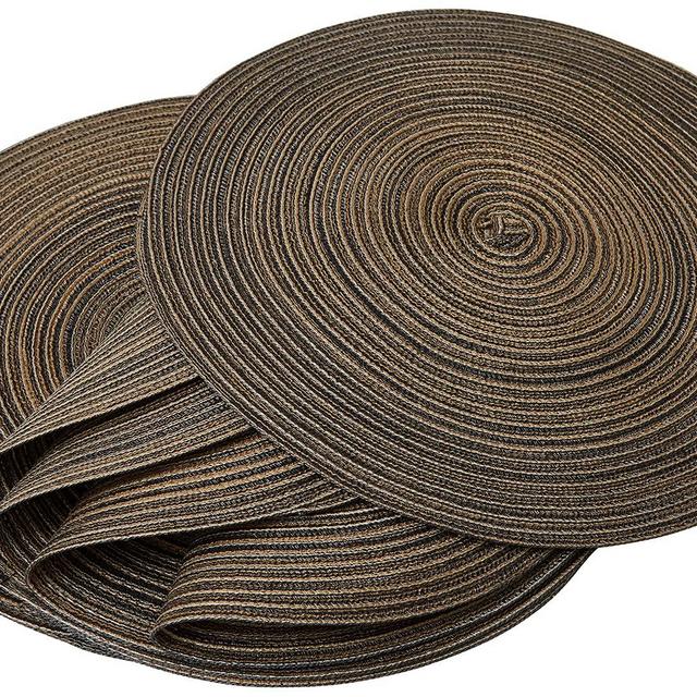 Smaafit Round Braided Placemats,Set of 6,15 inches Round Placemat ,Place Mat Round Table Mats (Black Brown)