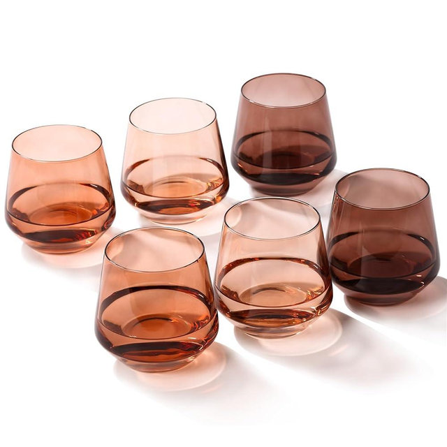 Stemless Wine Glasses Set 6【Hand Blown Colored Wine Glasses Stemless】 15oz Venus Colored Glassware for Wine or Soft Drinks,Unique Wine Gifts for Women Birthday Wedding