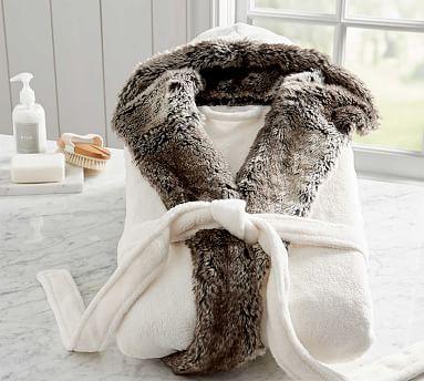 "Hers" Gray Ombre Faux Fur Robe, Medium, Gray Ombre