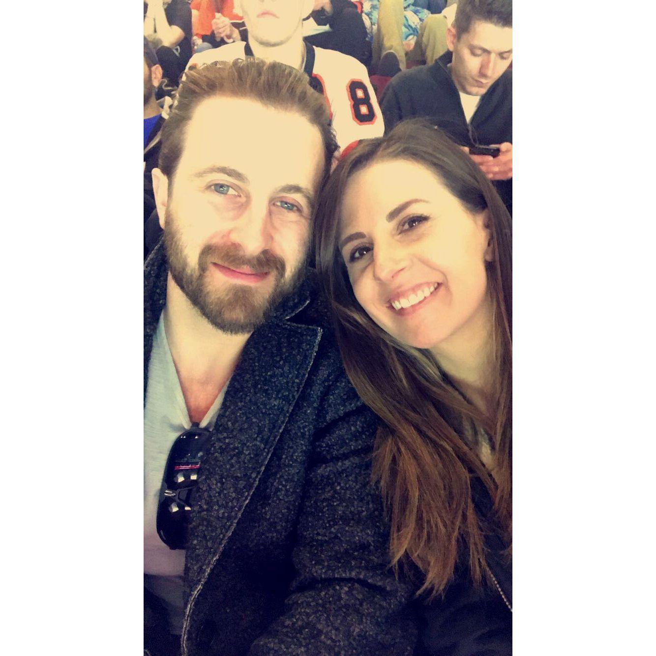 Danielle surprised Nick with tickets to a Flyer's/Bruin's game