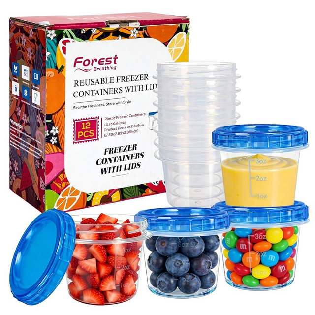 12 Pack 4oz Small Freezer Storage Containers with Twist Top Lids Airtight, Mini Reusable Plastic Food Storage Containers with Lids for Snack Condiment Salad Dressings Sauces Soup, Condiment Sauce Cups