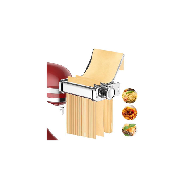 Gvode 3-in-1 Pasta Attachment Compatible with KitchenAid® All-Metal Roller & Cutters, Cleaning Brush