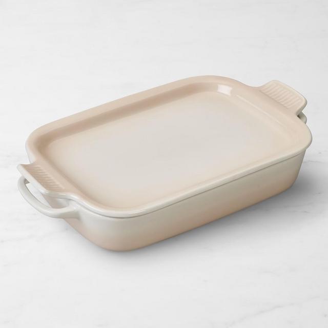 Le Creuset Stoneware Rectangular Baker with Platter Lid, Meringue