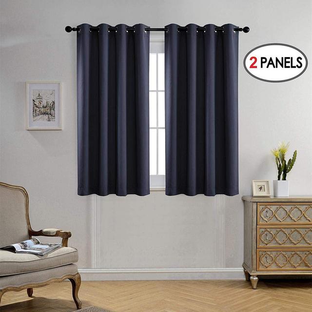 MIUCO Blackout Curtains Room Darkening Textured Grommet Window Curtains 2 Panels for Bedroom 52x63 Inch Navy Blue